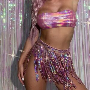 Iridescent Pink Women's swim Set with skirt